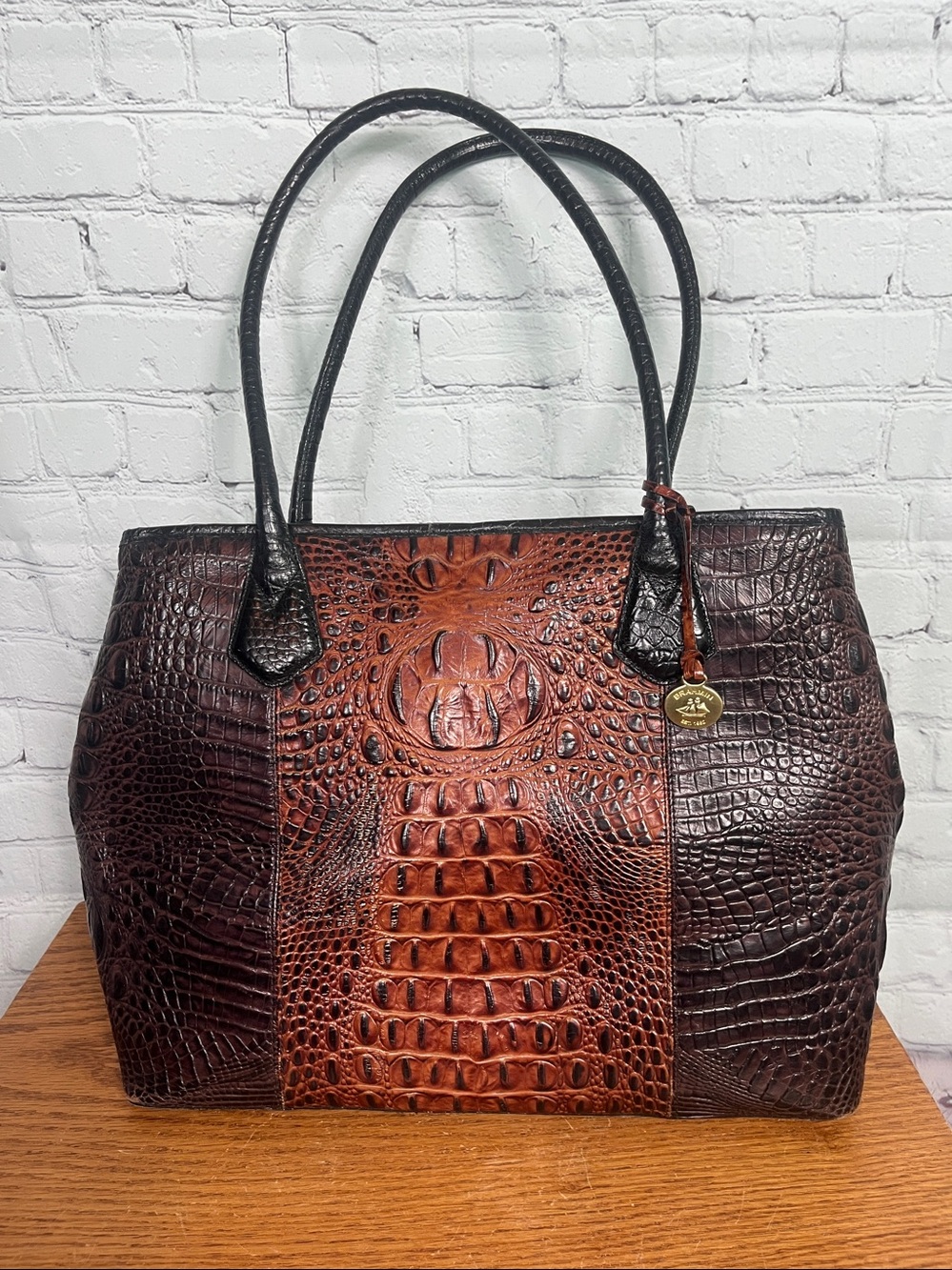 Brahmin Rich 2 tone Brown Crocodile Shoulder Bag
